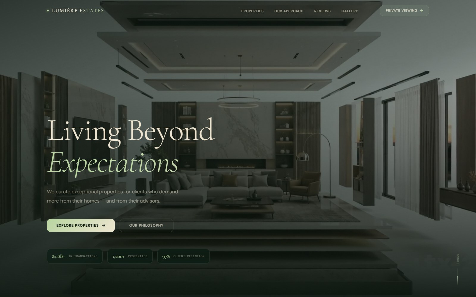 Lumière Estates web sitesi, masaüstü görünüm